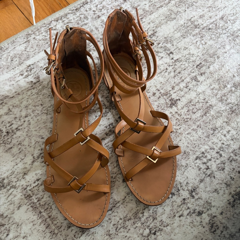 Tory Burch Lucas Gladiator Sandals Leather Browen Women's Size 7.5 M